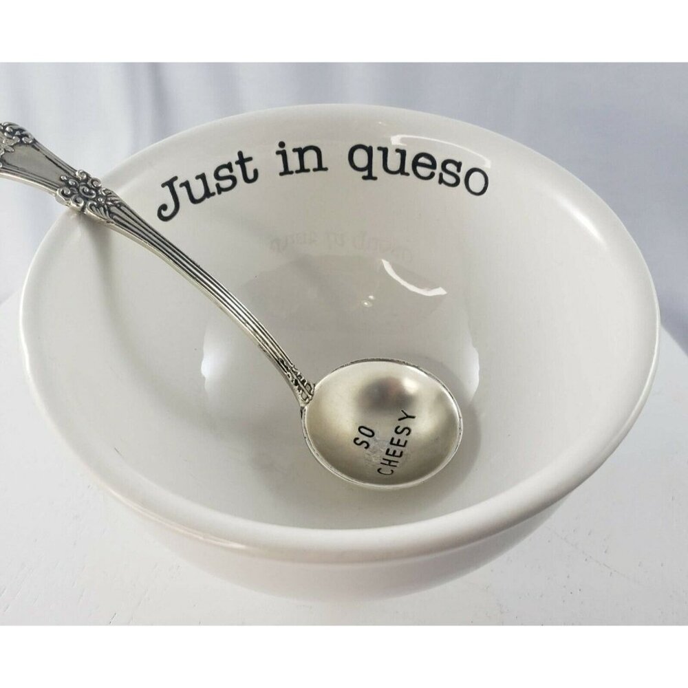 Mud Pie Just in Queso Mexican Dip Bowl Spoon Serving Set Home Circa Collection - Picture 2 of 12